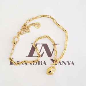 Colar Mini Coração Cadeado Fechadura Banho Ouro Elo Retangular-412