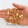 Conjunto 3 Pulseiras Pingentes Corações Fechadura Banho Ouro Corrente Aço