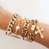 Pulseira Trabalhada Pérolas Elo Oval-425 Banho Ouro Fecho Ímã