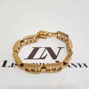 Pulseira Trabalhada Elo Retangular Banho Ouro Fecho Ímã