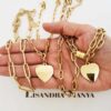 Conjunto Banho Ouro 3 Colares + Pulseira Elos Retangulares Corrente Aço