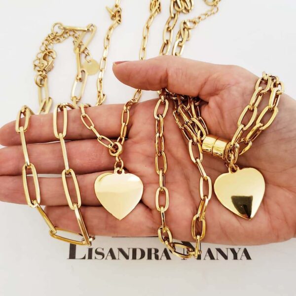Conjunto Banho Ouro 3 Colares + Pulseira Elos Retangulares Corrente Aço