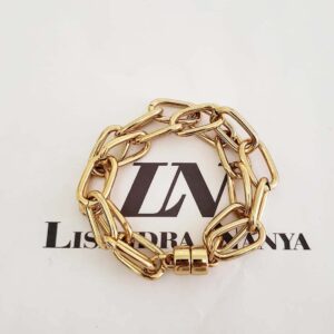 Pulseira Elo Oval-150 2 Voltas Corrente Aço Banho Ouro Fecho Ímã