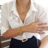 Conjunto Banho Ouro Colar + Pulseira Elos Grumet Grandes Banho