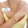 Conjunto Banho Ouro Colar + Pulseira 3 Voltas Correntes Mistas