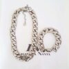 Conjunto Prateado de Colar Glamouroso e Pulseira Combinando (8388) Conjunto Pulseira + Colar Elo Grumet Trabalhado Desconectável Banho Prateado