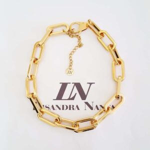 Colar Elo Retangular Longo Largo Banho Ouro Corrente Metal 