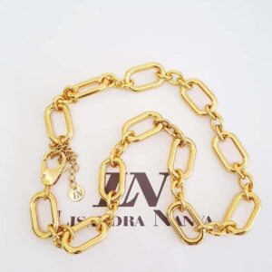 Colar Elo Oval Grande Intercalado Banho Ouro Corrente Aço 