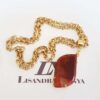 Colar Pedra Mineral Ágata Avermelhada Folha Banho Ouro Elo Português-106