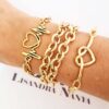 Conjunto 3 Pulseiras Delicadas Pulso Cardíado Coração Banho Ouro