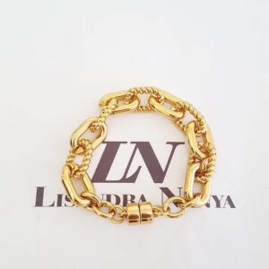 Pulseira Elo Cadeado Conectável Trabalhado Banhada a Ouro Fecho Ímã