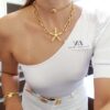 Conjunto Pulseira + 2 Colares Estrela do Mar Conchinha Banho Ouro Corrente Aço