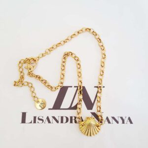 Colar Choker Conchinha Banho Ouro Elo Português-130 Corrente Aço