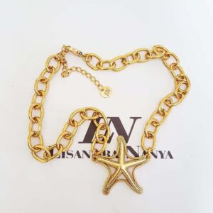 Colar Estrela do Mar Banho Ouro Elo Oval-430 Corrente Aço