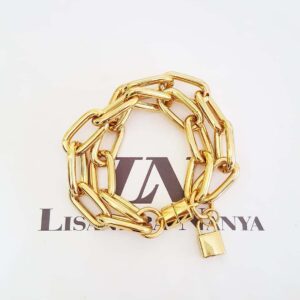 Pulseira Cadeado Banho Ouro Removível Elo Oval-430 Corrente Aço