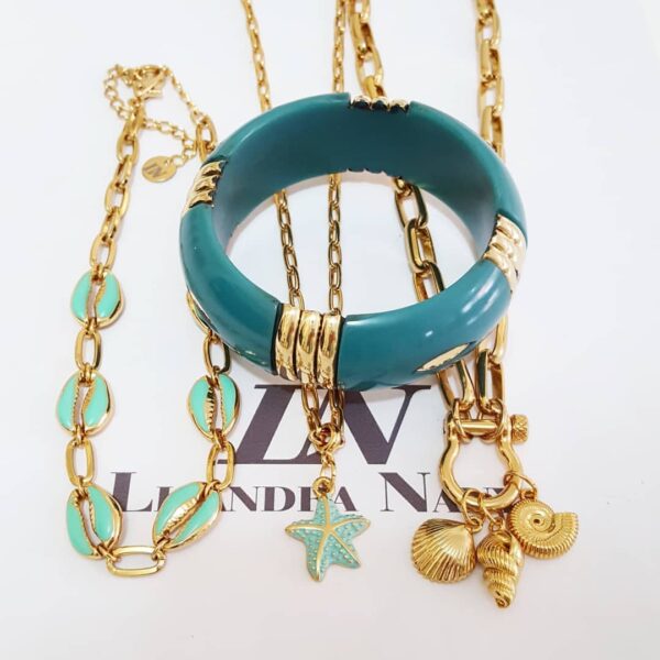 Conjunto 2 Pulseiras + 3 Colares Combinação Turquesa Búzios Estrela do Mar