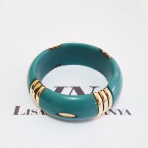 Pulseira Bracelete Resina Turquesa Detalhes Latão Dourado