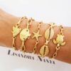 Pulseira Búzios Trabalhados Conectados Banho Ouro Fecho Ímã