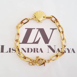 Pulseira Elo Oval-425 Concha Banho Ouro Corrente Aço Banho Ouro