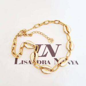 Colar Vários Búzios Conectados Resina Branca Banho Ouro Elo Oval-425