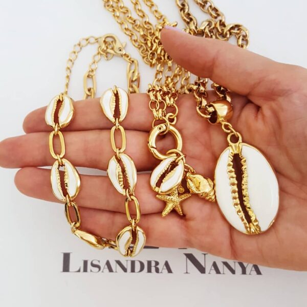 Conjunto 3 Colares + 3 Pulseiras Tema Mar e Verão Banho Ouro