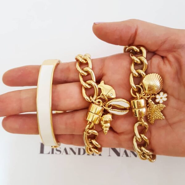 Conjunto 3 Colares + 3 Pulseiras Tema Mar e Verão Banho Ouro