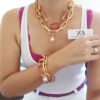 Conjunto Combinado 2 Colares + 2 Pulseiras Elos Retangulares Gigantes Banho Ouro