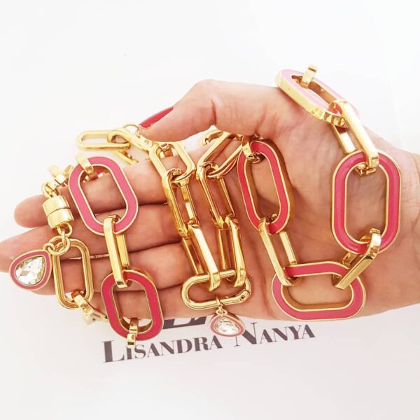 Conjunto Combinado 2 Colares + 2 Pulseiras Elos Retangulares Gigantes Banho Ouro