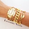 Pulseira Búzio Branco c/ Trabalhado Banho Ouro Elo Oval-425 Fecho Ímã 