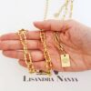 Conjunto 2 Colares Banho Ouro Elo Cadeado Bolinha e Plaquinha Olho Grego