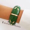 Pulseira Tibetana Resina Verde Detalhes em Latão Polido s/ Banho