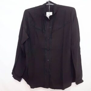 Camisa Feminina Tradicional Renda Frontal Manga Longa Preta Viscose
