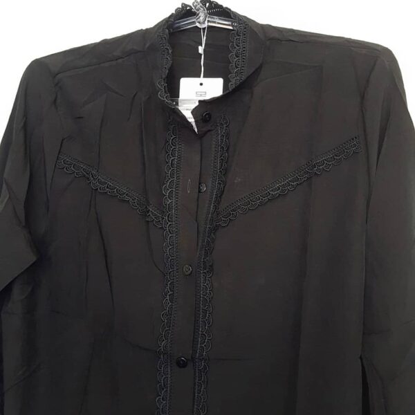 8451a Camisa Feminina Tradicional Renda Frontal Manga Longa Preta Viscose
