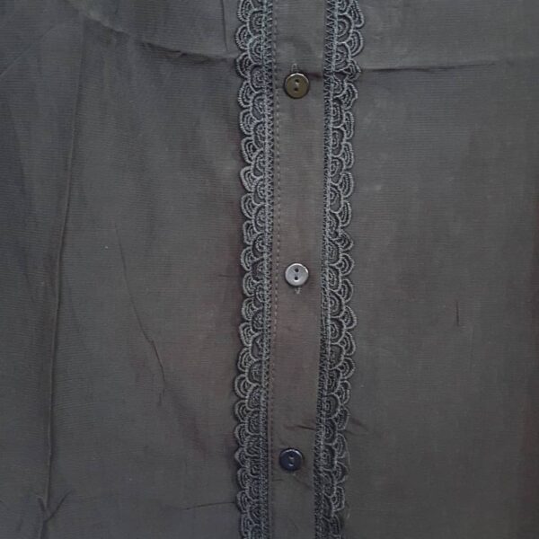 8451c Camisa Feminina Tradicional Renda Frontal Manga Longa Preta Viscose