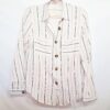 Camisa Feminina Tradicional Manga Longa Listras Rosa c/ Preto Bolsos Frontais