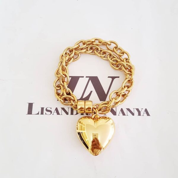 Pulseira Pingente Coração Gorducho Banho Ouro Elo Cadeado-22