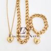 Conjunto Pulseira + 2 Colares Combinação Cadeado Coração Banho Ouro