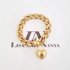 Pulseira Cadeado Fechadura Coração Elo Grande Diamantado Grumet-168