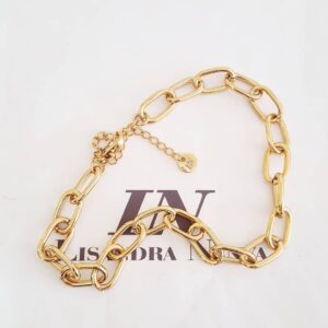Colar Choker Elo Retangular-150 Grande Banho Ouro Corrente Aço