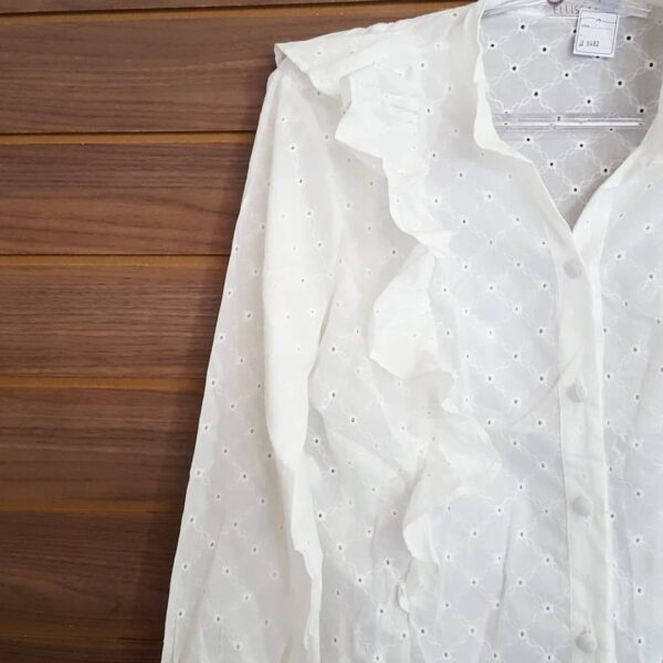 Camisa Feminina Laise Branca Manga Longa Babados Frontais