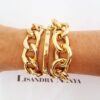 Conjunto 3 Pulseiras Elos Grandes Redondos Grumet Rígida Banho Ouro