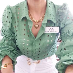 Conjunto Combinado Coração Pedrinhas Coloridas Banho Ouro Colar e Pulseira