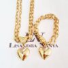 Conjunto Colar Dourado Curto Coração 40cm + Pulseira 20cm Conjunto Combinado Coração Pedrinhas Coloridas Banho Ouro Colar e Pulseira
