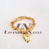 8491d Pulseira Pingente Coração Pedrinhas Coloridas Banho Ouro Elo Oval-425