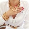 Pulseira Elos Redondos Enormes Banho Ouro Corrente Aço Fecho Ímã
