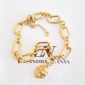 Colar Pingente Leão de Judá Removível Banho Ouro Elo Oval Grande Alternado