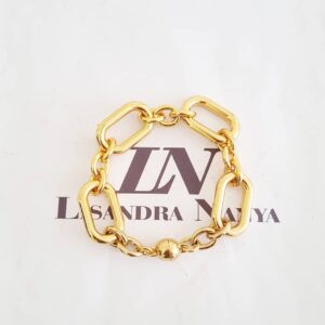 Pulseira Elo Oval Grande Alternado Banho Ouro Corrente Aço Fecho Ímã