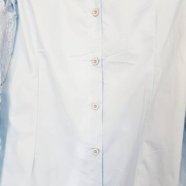 Camisa Manga Bufante Longa Azul Bebê Renda Trabalhada