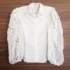 Camisa Manga Bufante Longa Branca Renda Trabalhada