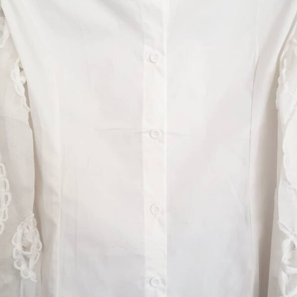 Camisa Manga Bufante Longa Branca Renda Trabalhada
